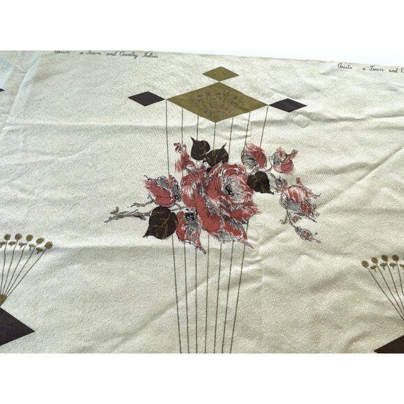 Vintage Mid Century 60s fabric, curtain material, geometric & floral, per yard - Picture 6 of 10